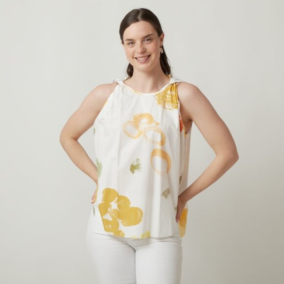 Gallego Desportes Dot Twist Shoulder Top in Yellow Size Small - Picture 1 of 5